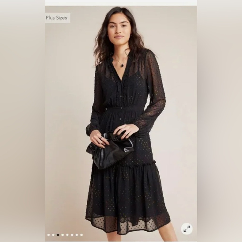 Anthropologie Audrey Clip Dot Shirt Dress Classic Boho Metallic Thread- Size 0